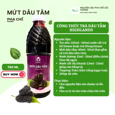Smaso Mứt Dâu Tằm đậm đặc, pha trà trái cây siêu ngon siêu tiết kiệm, chai 1000ml