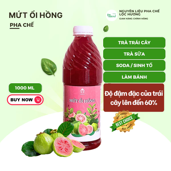 MỨT ỔI HỒNG Smaso thơm ngon đậm đặc, pha trà trái cây, trà sữa, sinh tố. Chai 1000ml
