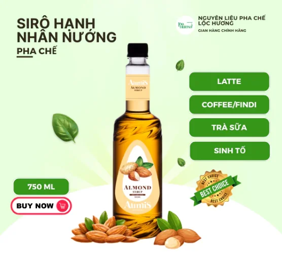 Aumis Combo Siro Hạnh Nhân Nướng thơm ngon độc đáo, pha chế các món thức uống trending, chai 750ml.