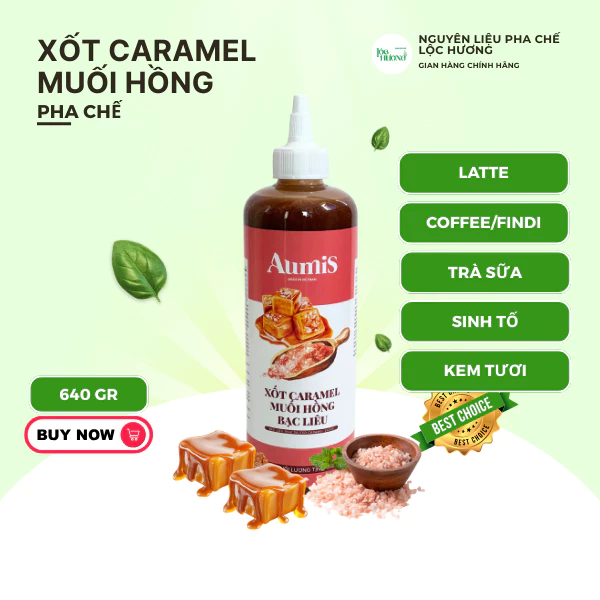 AUMIS Combo Xốt Caramel Muối Hồng, nguyên liệu pha chế bắt trend cực ngon, chai 640gr tiết kiệm.