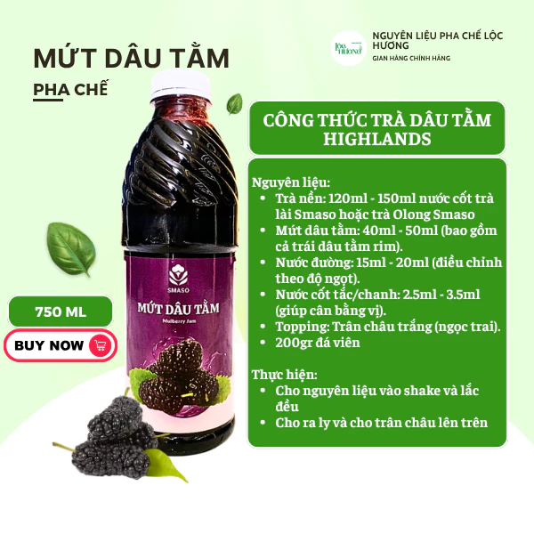 Smaso Mứt Dâu Tằm đậm đặc, pha trà trái cây siêu ngon siêu tiết kiệm, chai 1000ml