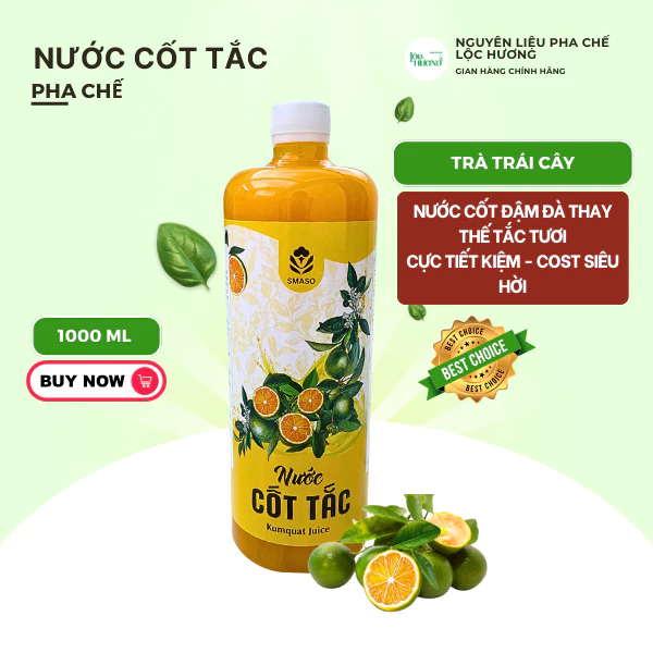 NƯỚC CỐT TẮC Smaso Nguyên Chất Tự Nhiên, chuyên pha chế thức uống Trà Trái Cây, Cocktail, chai 1L